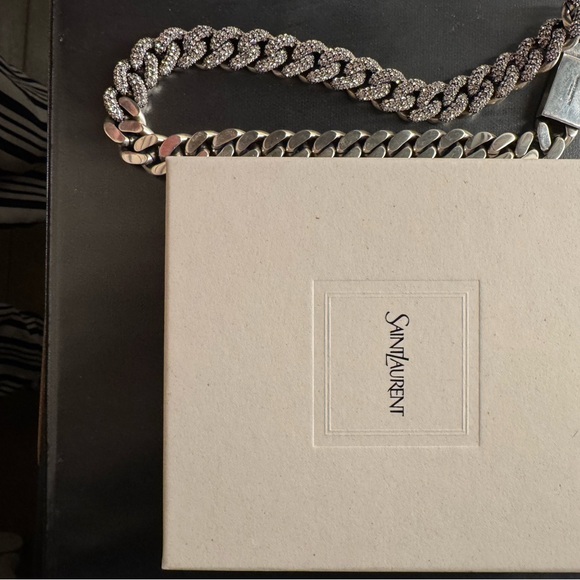 Saint Laurent Ysl Crystal curb chain necklace new unwanted gift . Authentic - Picture 4 of 7